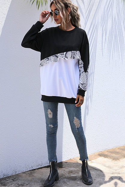 Creamtopmall Slim Round Neck Stitching Long Sleeve Sweater