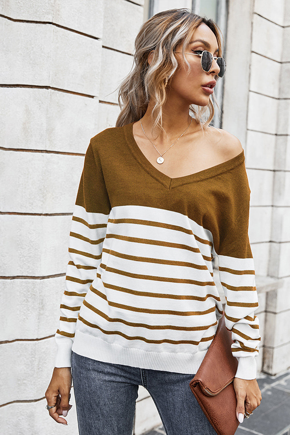 Creamtopmall V-neck Striped Pullover