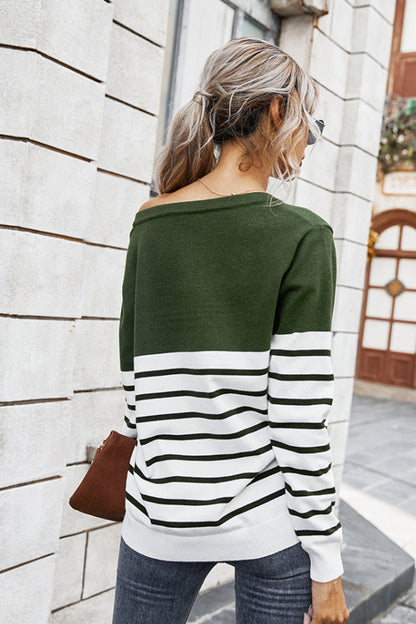 Creamtopmall V-neck Striped Pullover