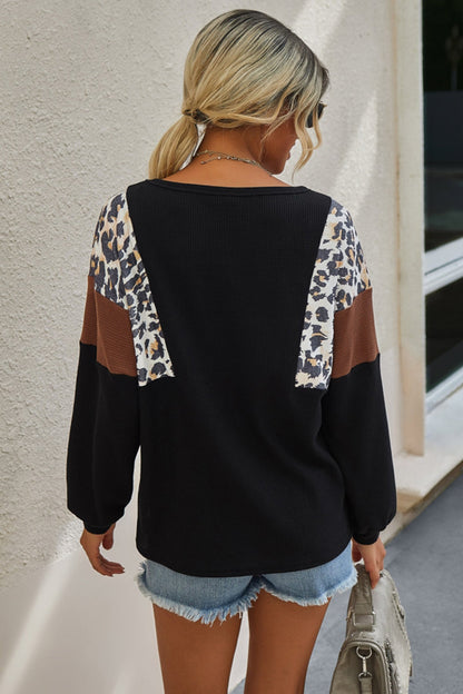 Creamtopmall Patchwork Leopard Print Contrast T-shirt