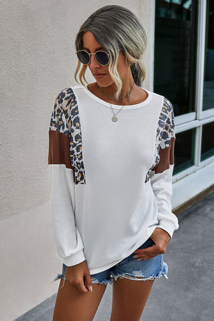 Creamtopmall Patchwork Leopard Print Contrast T-shirt