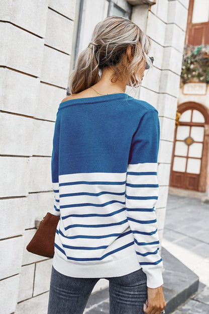 Creamtopmall V-neck Striped Pullover