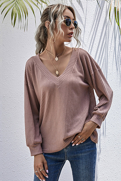 Creamtopmall V-neck Loose Long-sleeved Knitted Top