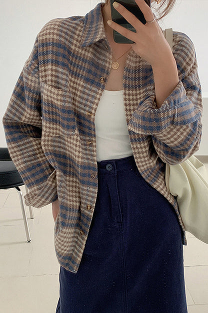 Creamtopmall Thickening Tweed Plaid Shirt