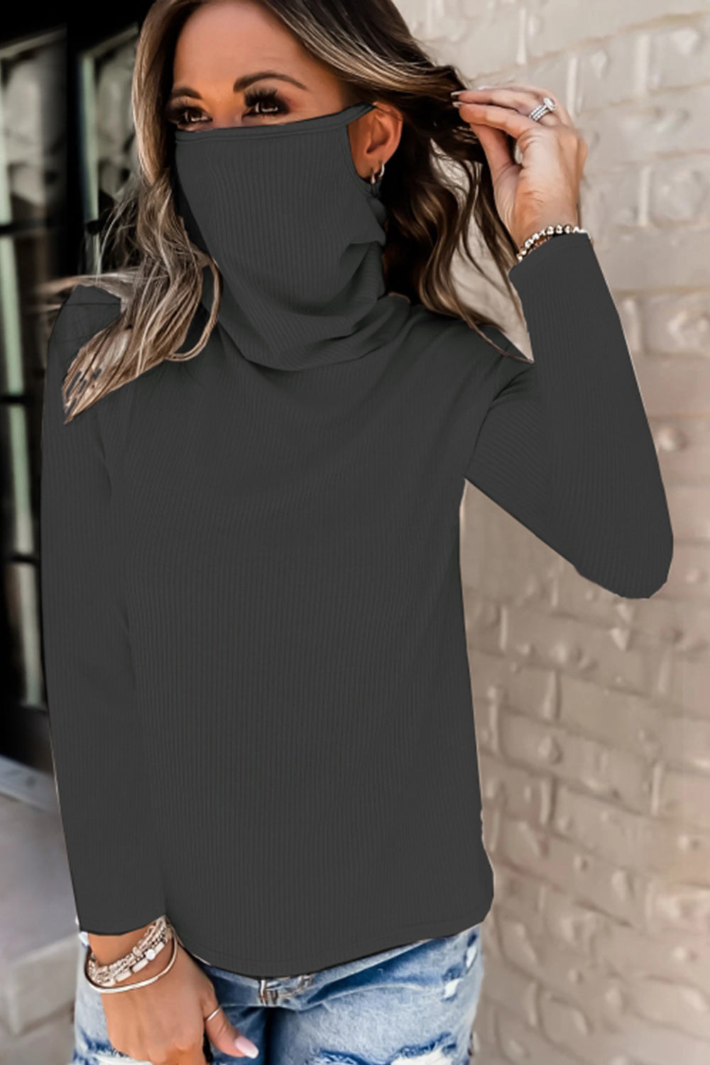 Creamtopmall Stacked Collar Mask Fleece Top