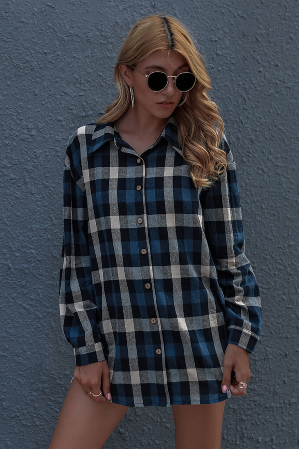 Creamtopmall Long Sleeve Plaid Cardigan Shirt