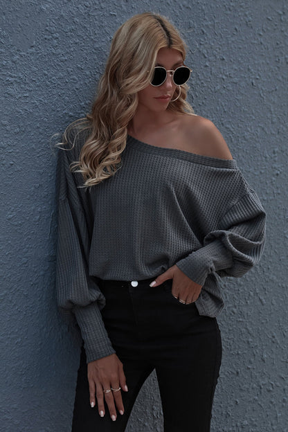 Creamtopmall One-shoulder Loose Solid Color Sweater