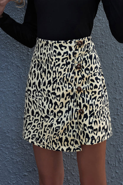 Creamtopmall Leopard Print High Waist A-line Skirt