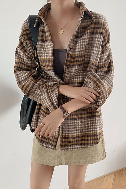 Creamtopmall Thickening Tweed Plaid Shirt