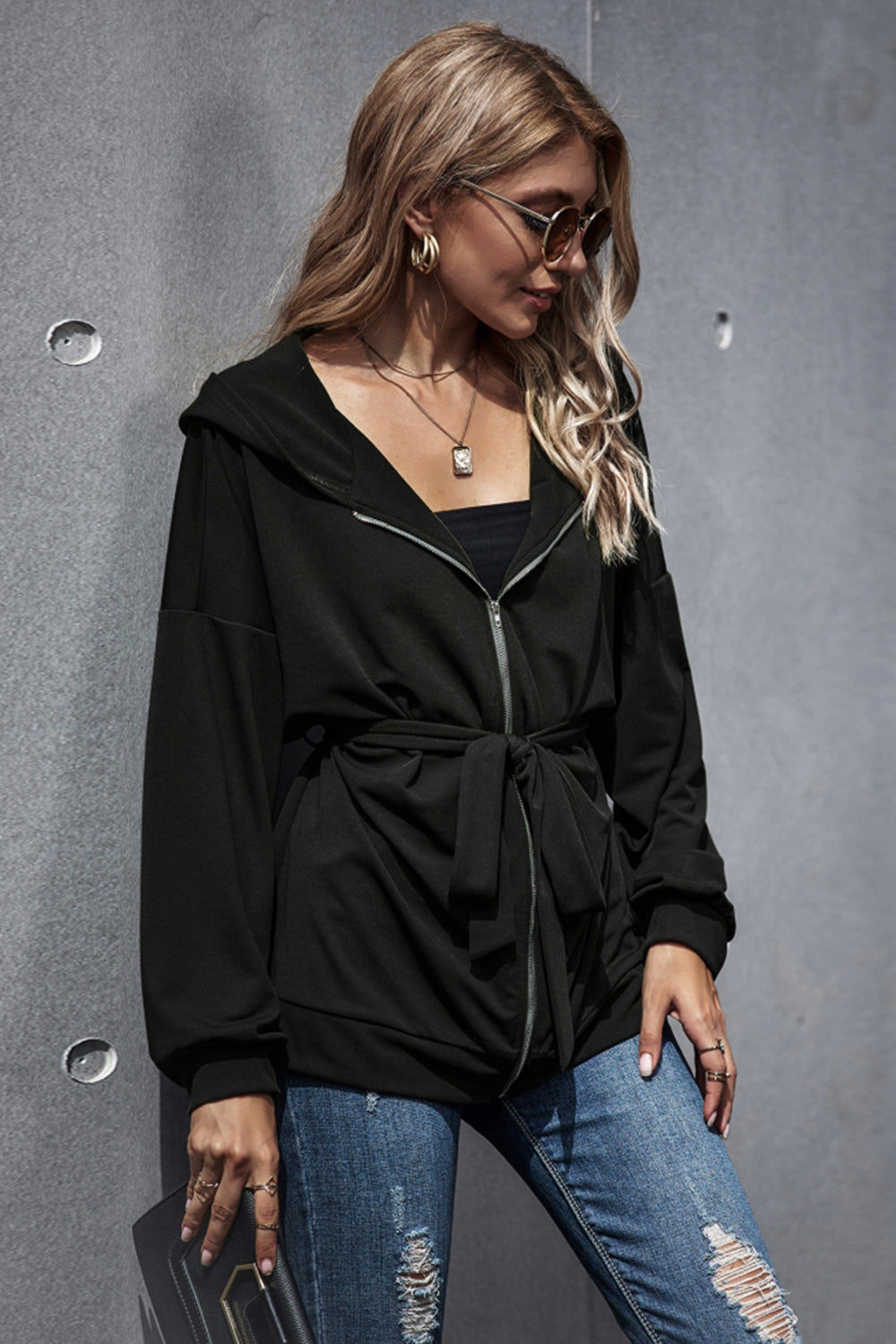 Creamtopmall Loose High Waist Hooded Jacket