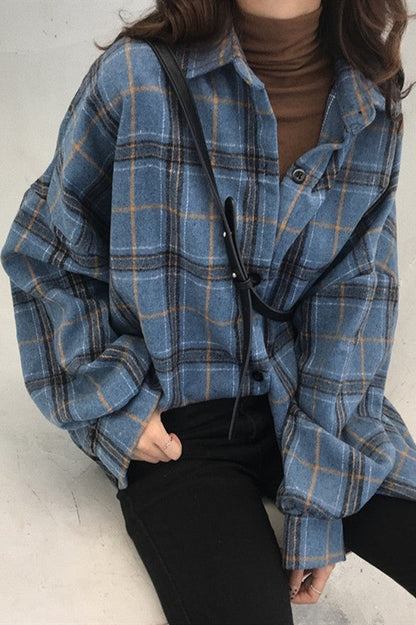 Creamtopmall Chic Flannel Frosted Plaid Shirt