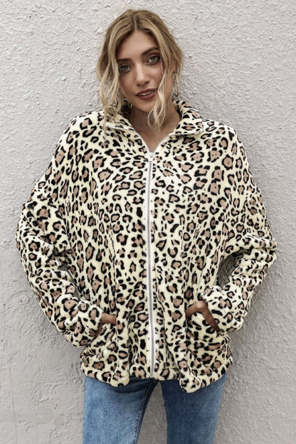 Creamtopmall Leopard Print Lapel Long Sleeve Loose Coat