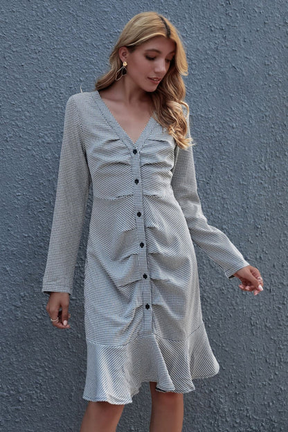 Creamtopmall Check High Waist Cardigan Dress