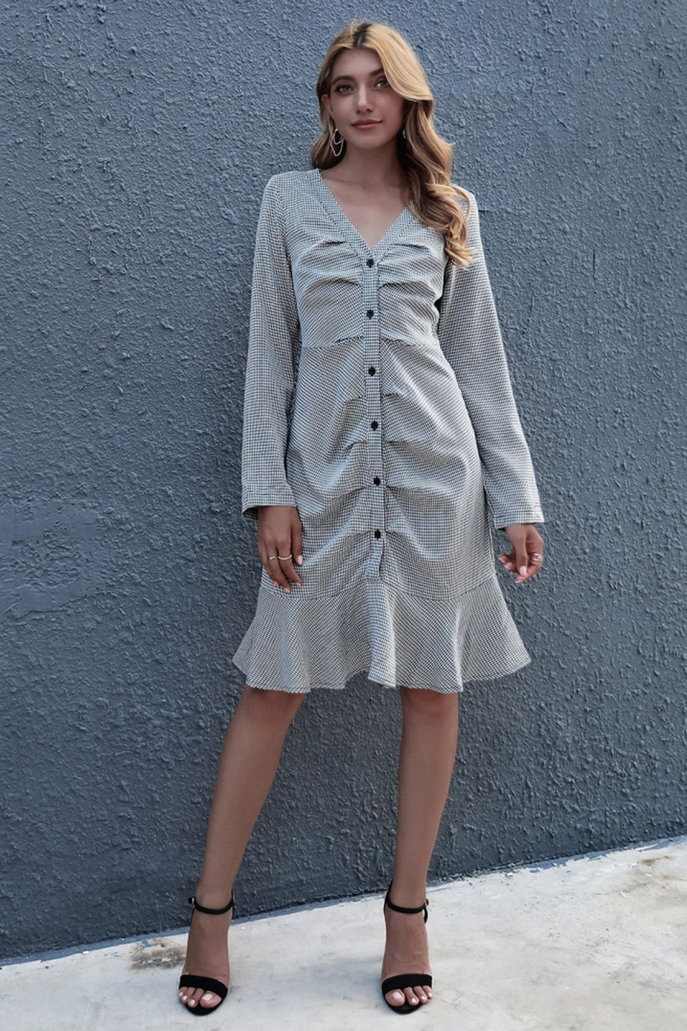 Creamtopmall Check High Waist Cardigan Dress