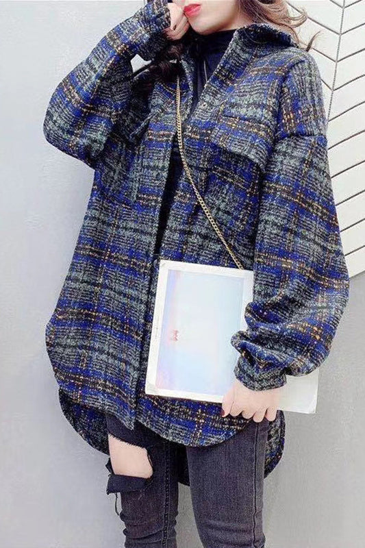 Creamtopmall Vintage Hong Kong Style Plaid Fleece Coat