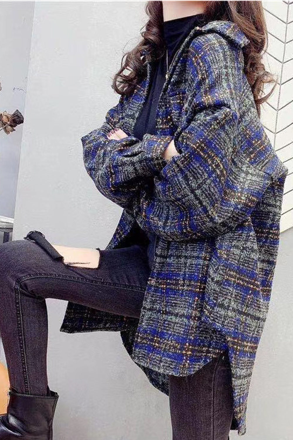 Creamtopmall Vintage Hong Kong Style Plaid Fleece Coat