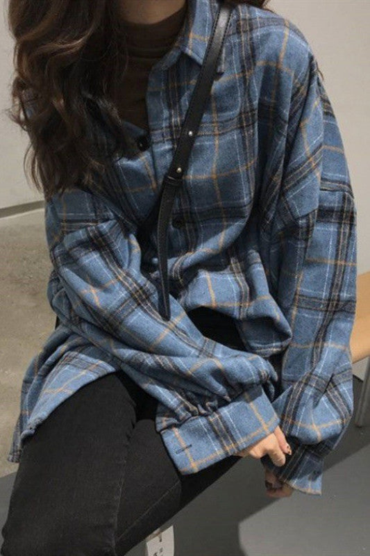 Creamtopmall Chic Flannel Frosted Plaid Shirt