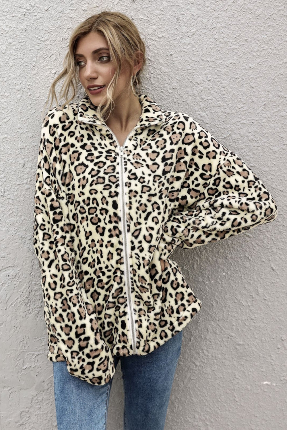 Creamtopmall Leopard Print Lapel Long Sleeve Loose Coat