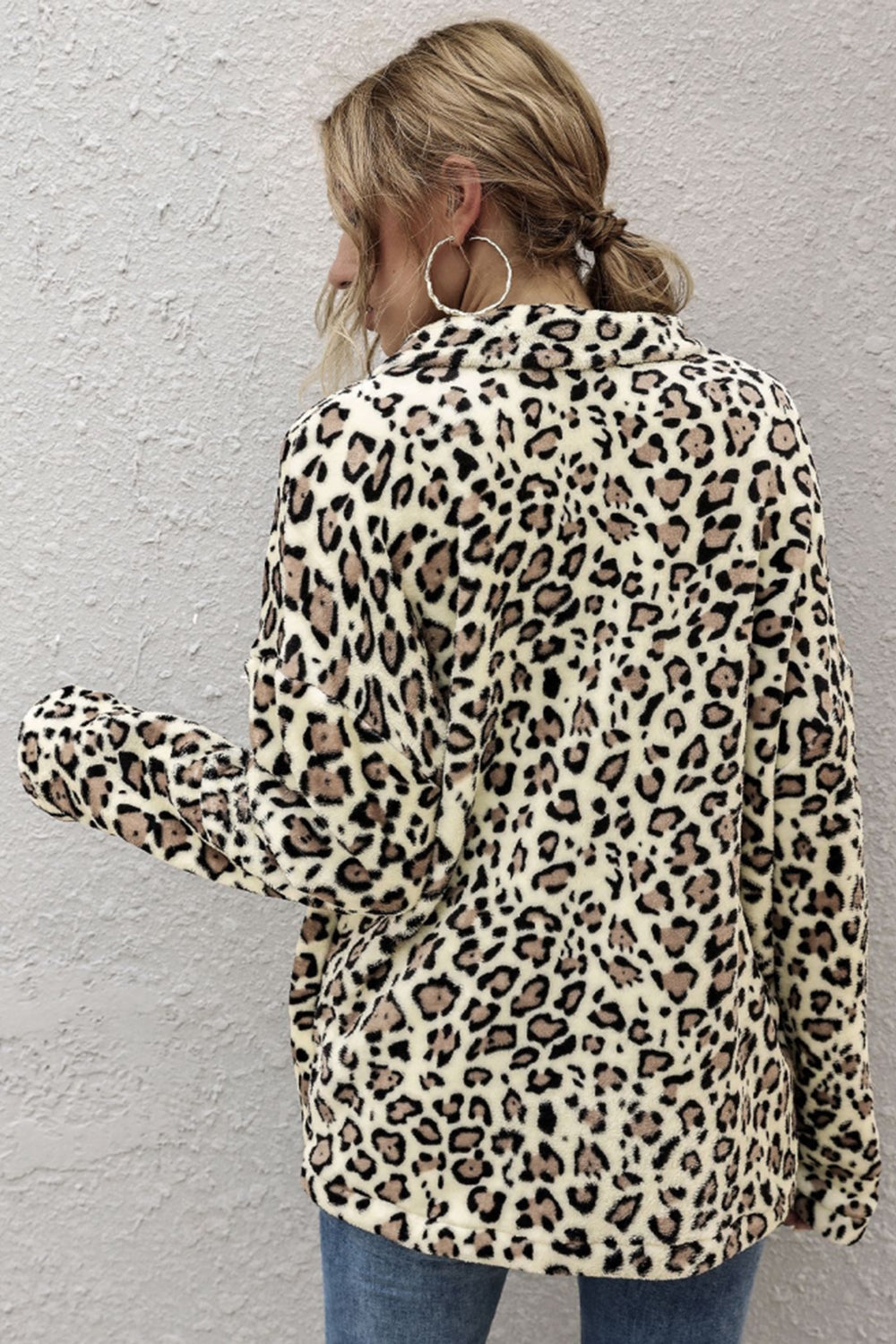 Creamtopmall Leopard Print Lapel Long Sleeve Loose Coat