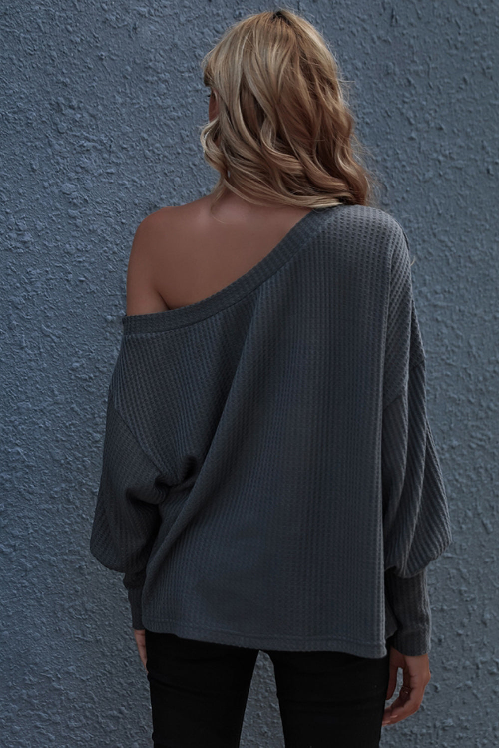 Creamtopmall One-shoulder Loose Solid Color Sweater