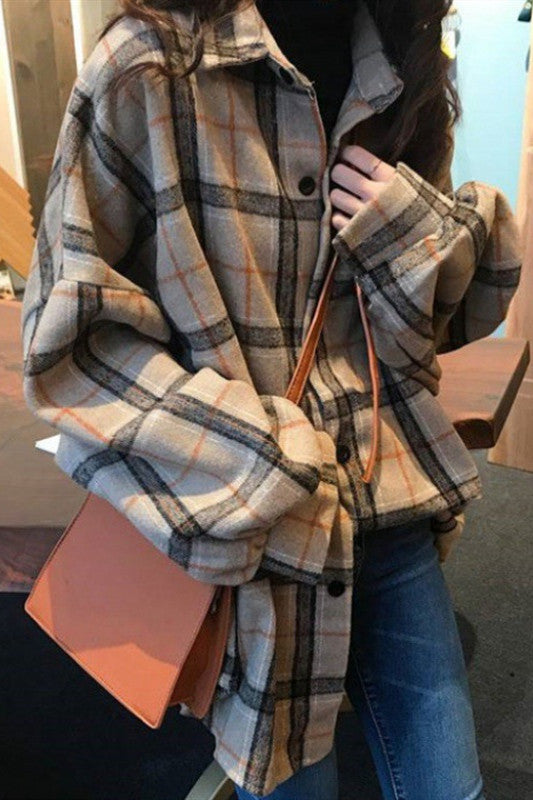 Creamtopmall Chic Flannel Frosted Plaid Shirt