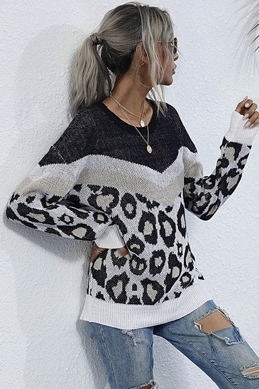 Creamtopmall Leopard Print Stitching Long-sleeved Sweater