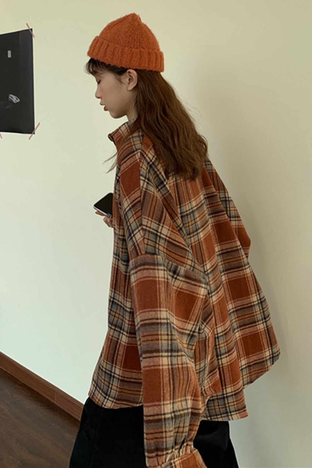 Creamtopmall Flannel Tweed Plaid Shirt Coat