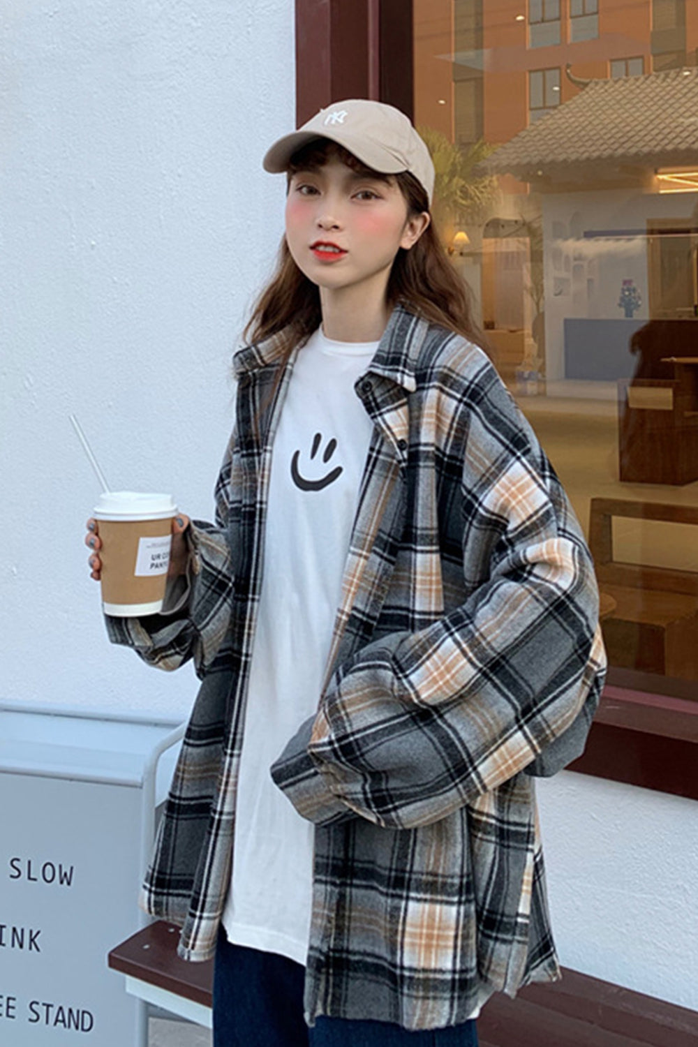 Creamtopmall Flannel Tweed Plaid Shirt Coat