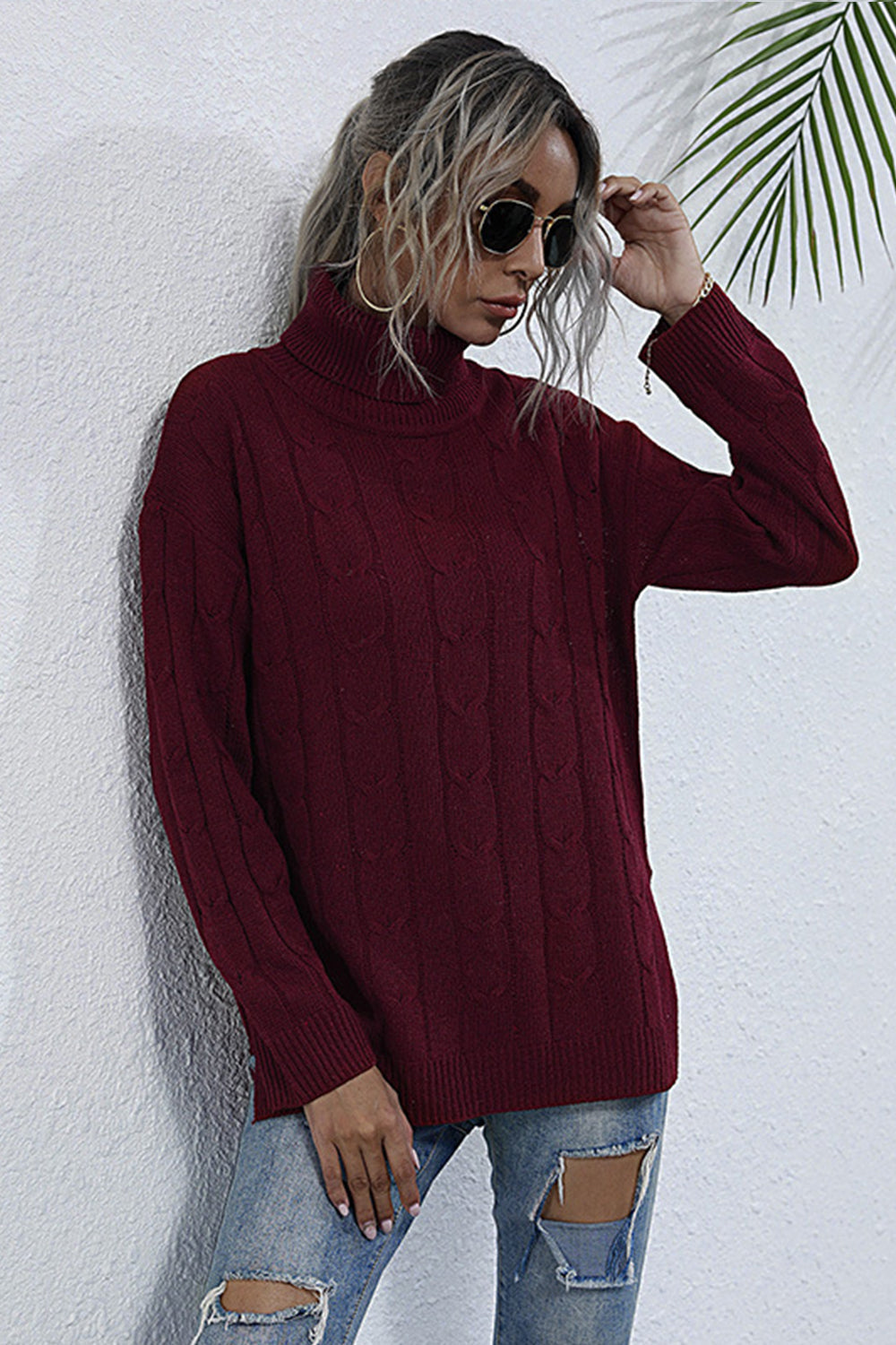 Creamtopmall Solid Color Turtleneck Knitted Sweater