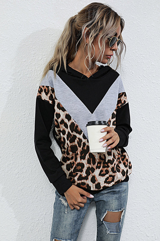 Creamtopmall Leopard Print Contrast Stitching Long-sleeved Top