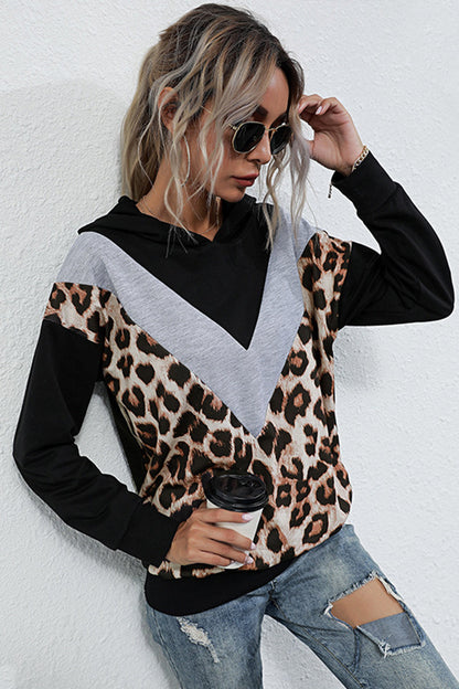 Creamtopmall Leopard Print Contrast Stitching Long-sleeved Top