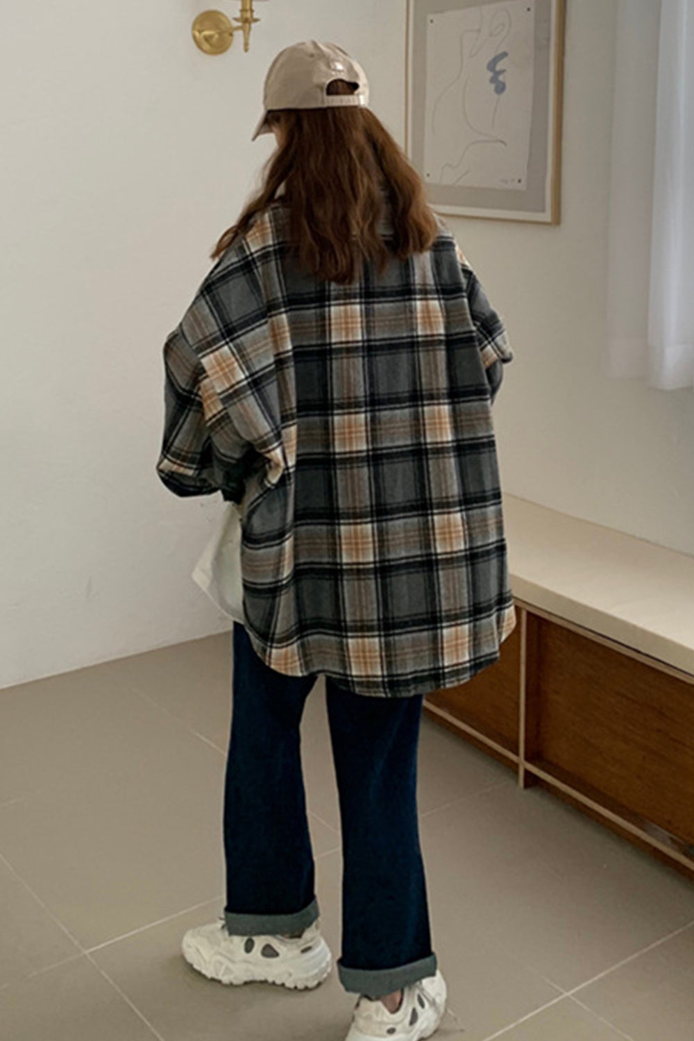 Creamtopmall Flannel Tweed Plaid Shirt Coat