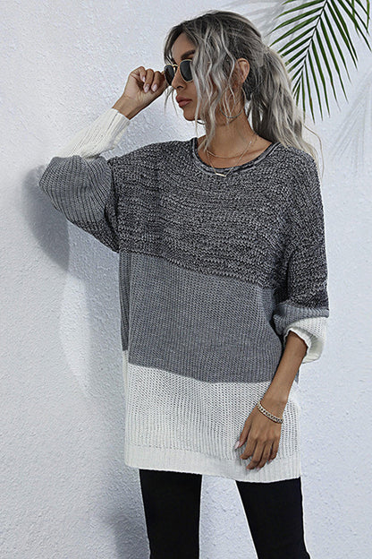 Creamtopmall Round Neck Pullover Contrast Knit Sweater