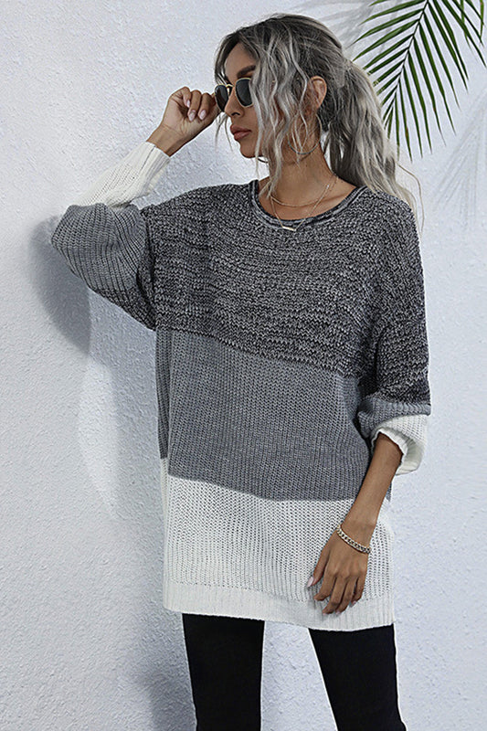 Creamtopmall Round Neck Pullover Contrast Knit Sweater