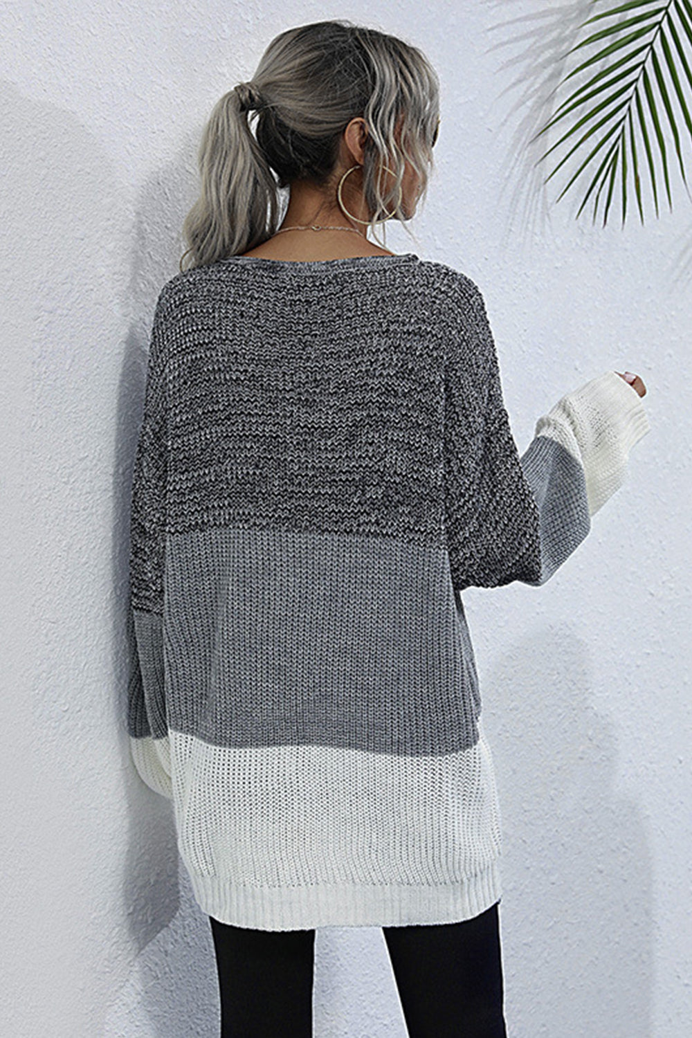 Creamtopmall Round Neck Pullover Contrast Knit Sweater