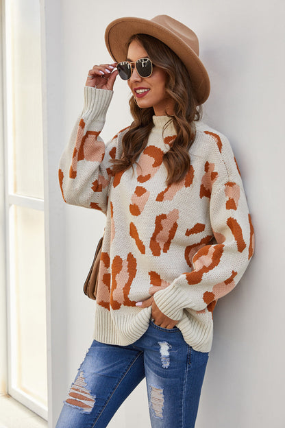 Creamtopmall Leopard Print Knit Sweater