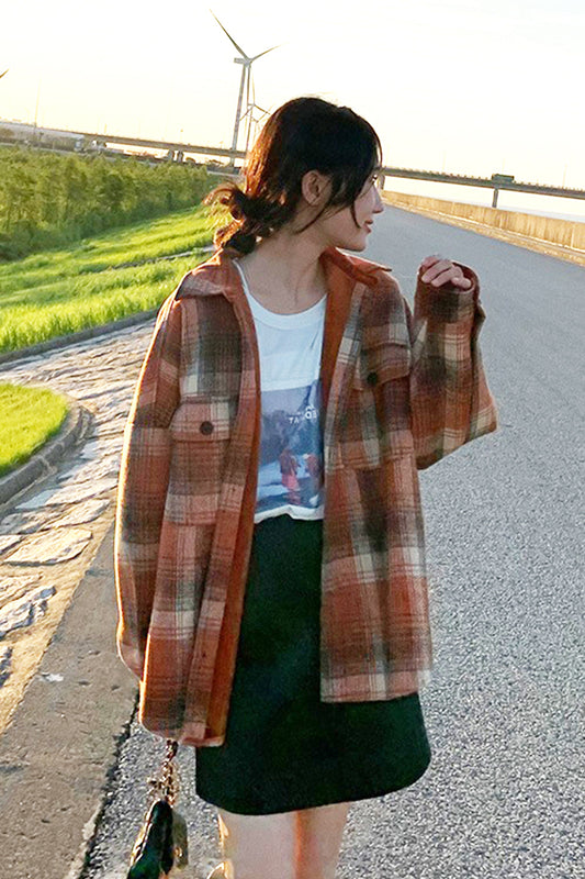 Creamtopmall Vintage Plaid Loose Fleece Shirt