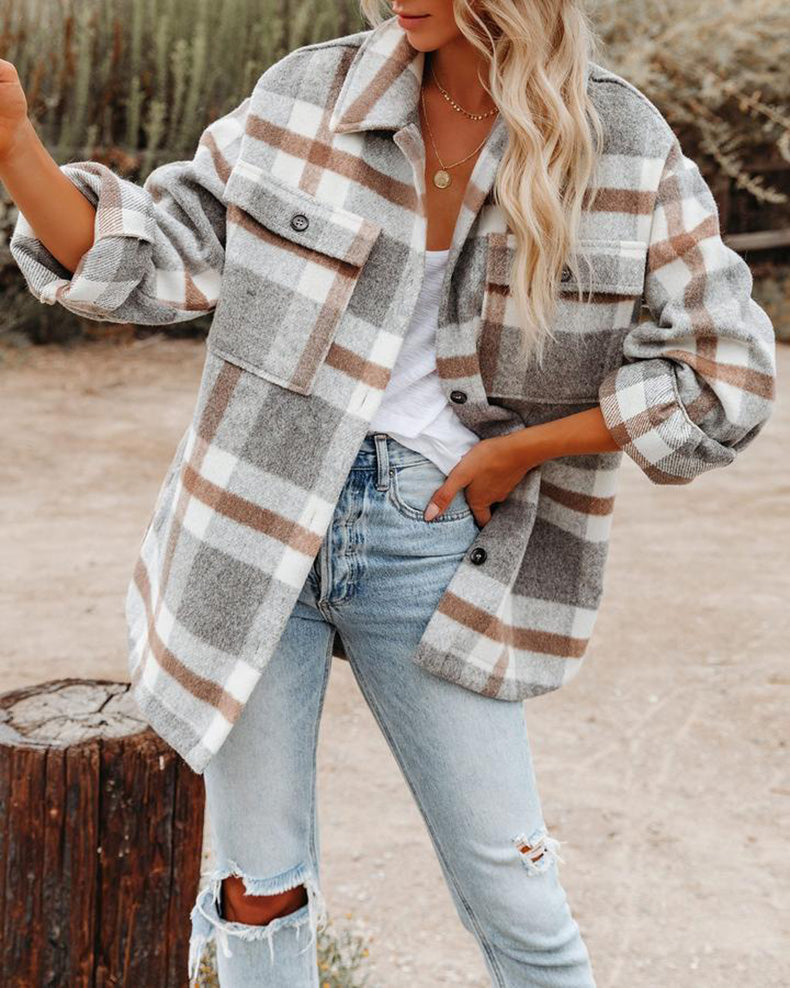 Creamtopmall Vintage Plaid Facecloth Tweed Coat Jacket