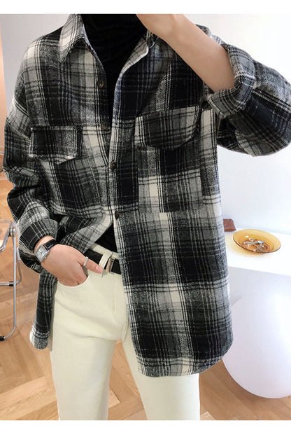 Creamtopmall Brushed Plaid Pocket Shirt