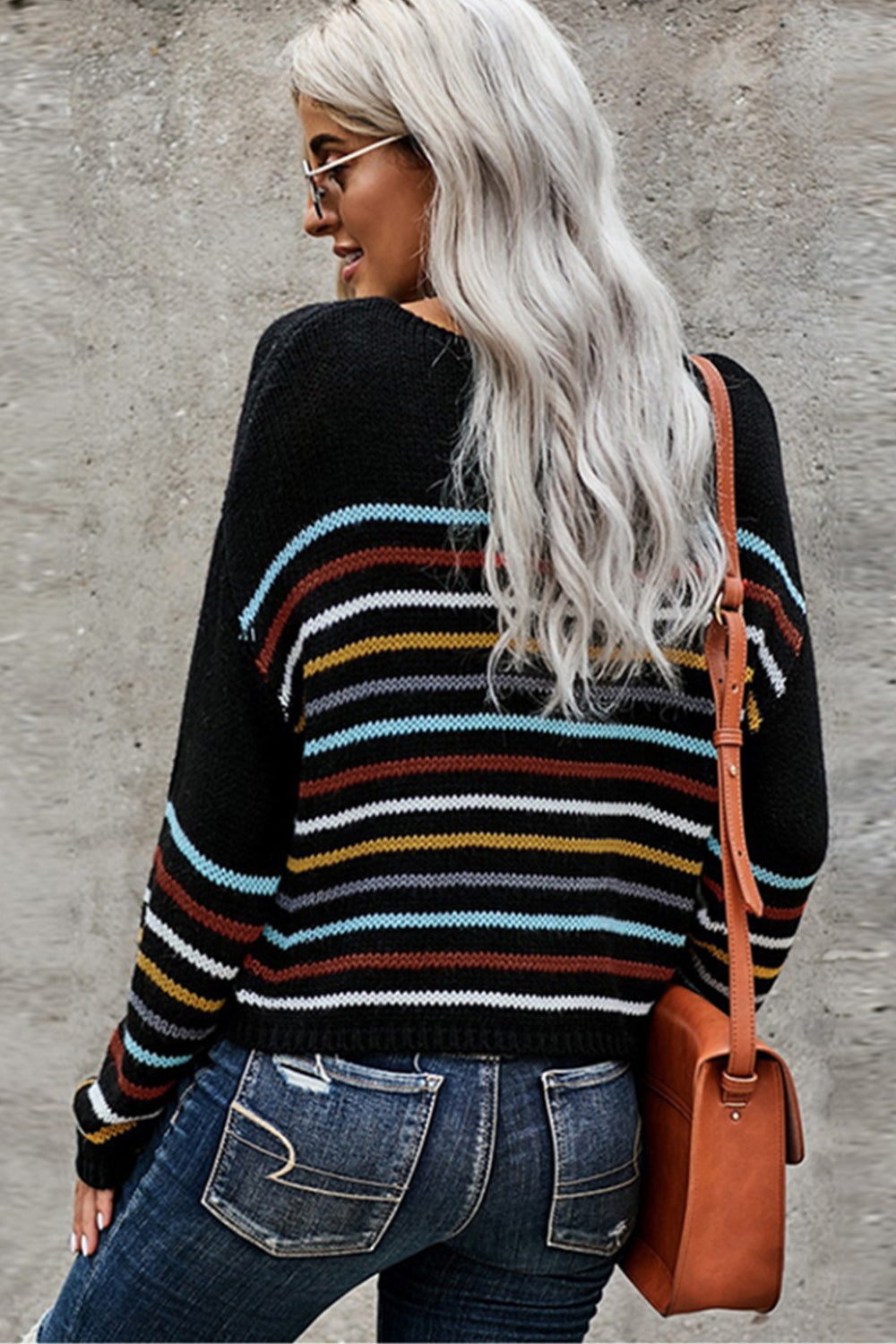 Creamtopmall Long Sleeve Striped Loose Sweater