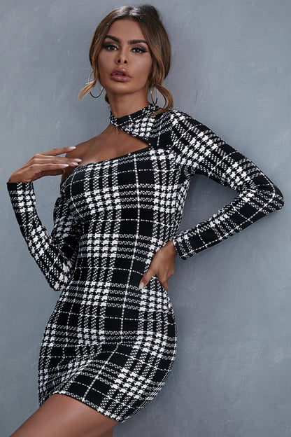 Creamtopmall Stitching Plaid Hedging Wrap Hip A-line Skirt