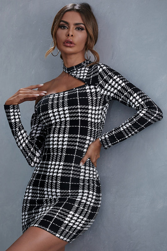 Creamtopmall Stitching Plaid Hedging Wrap Hip A-line Skirt