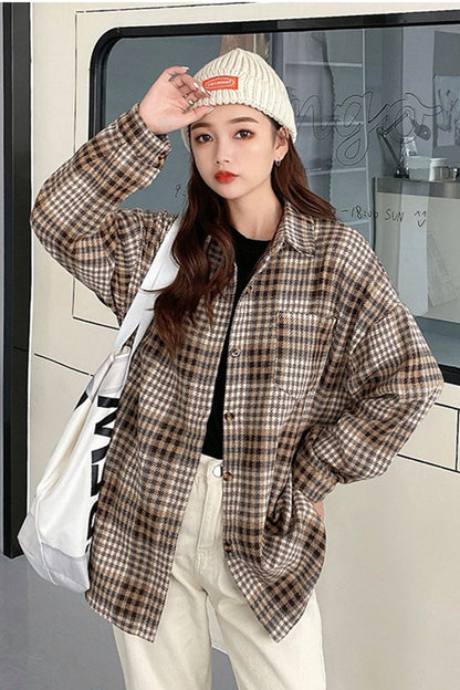 Creamtopmall Plaid Frayed Flannel Shirt