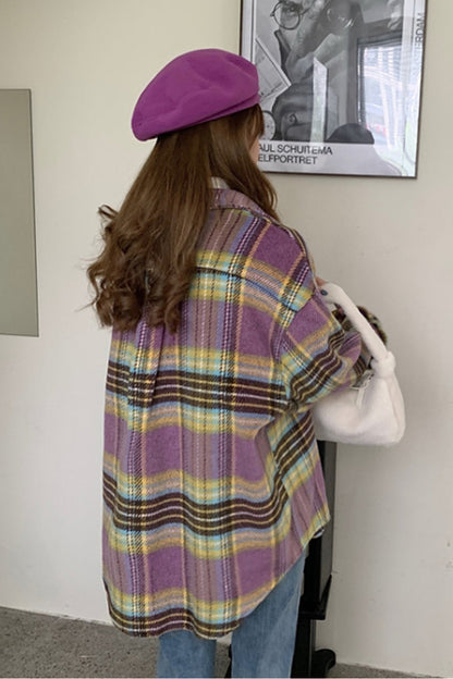 Creamtopmall Flannel Vintage Plaid Tweed Coat