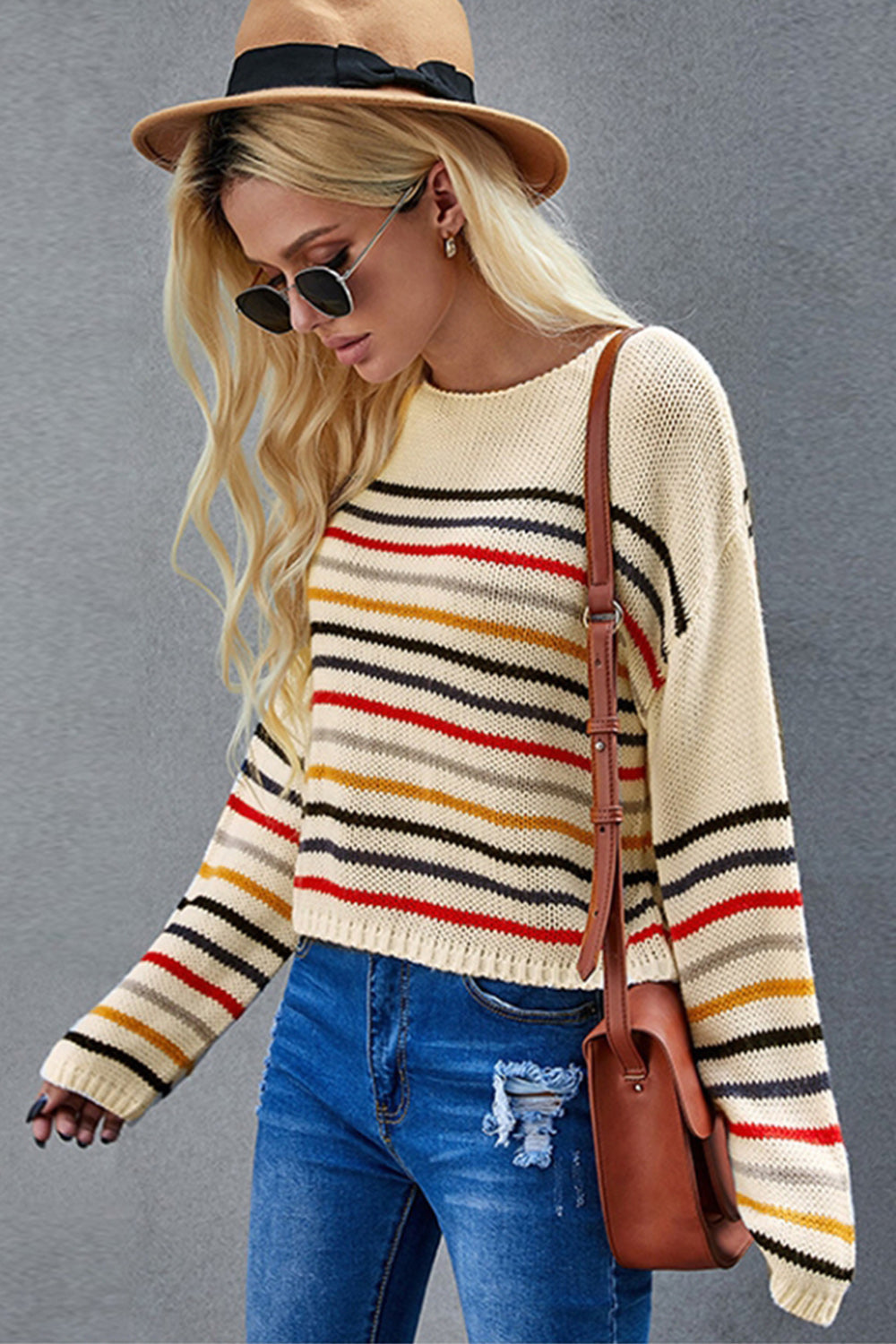 Creamtopmall Long Sleeve Striped Loose Sweater