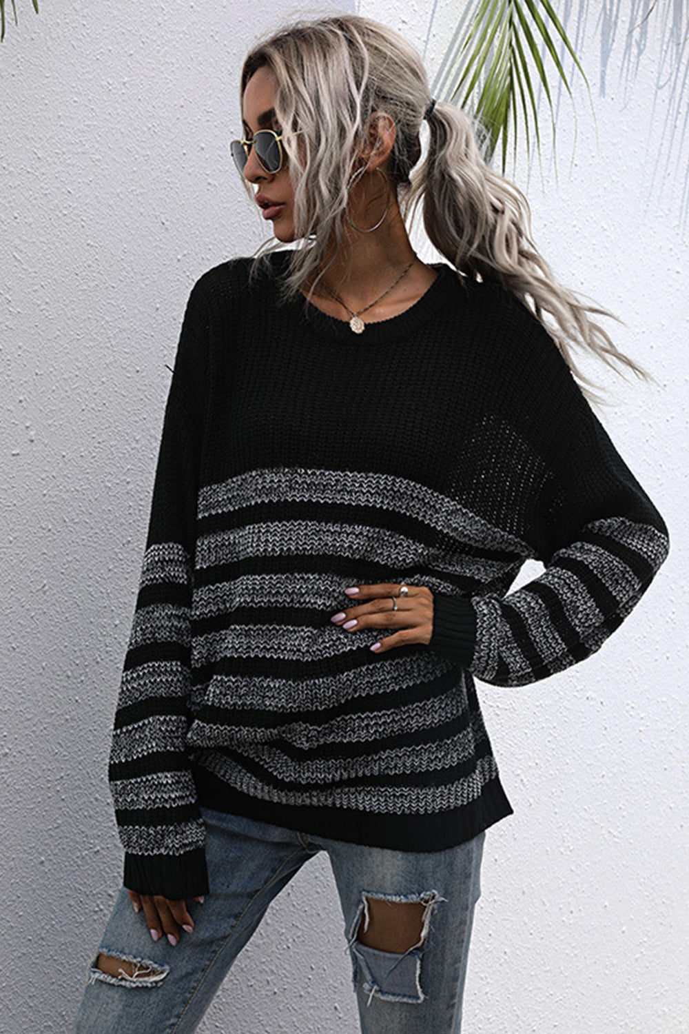 Creamtopmall Loose Round Neck Long Sleeve Sweater