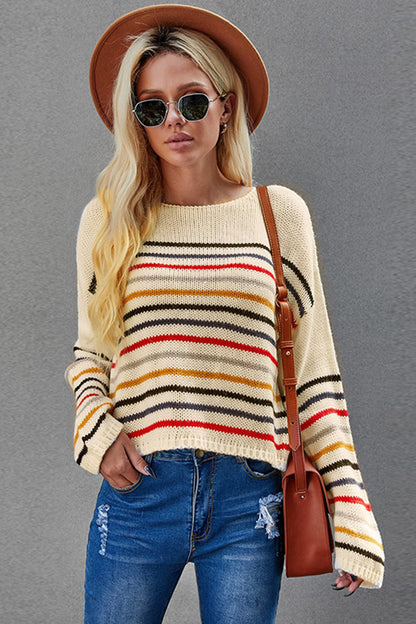 Creamtopmall Long Sleeve Striped Loose Sweater