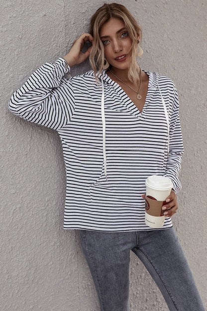 Creamtopmall Striped Hooded V-neck Sweater