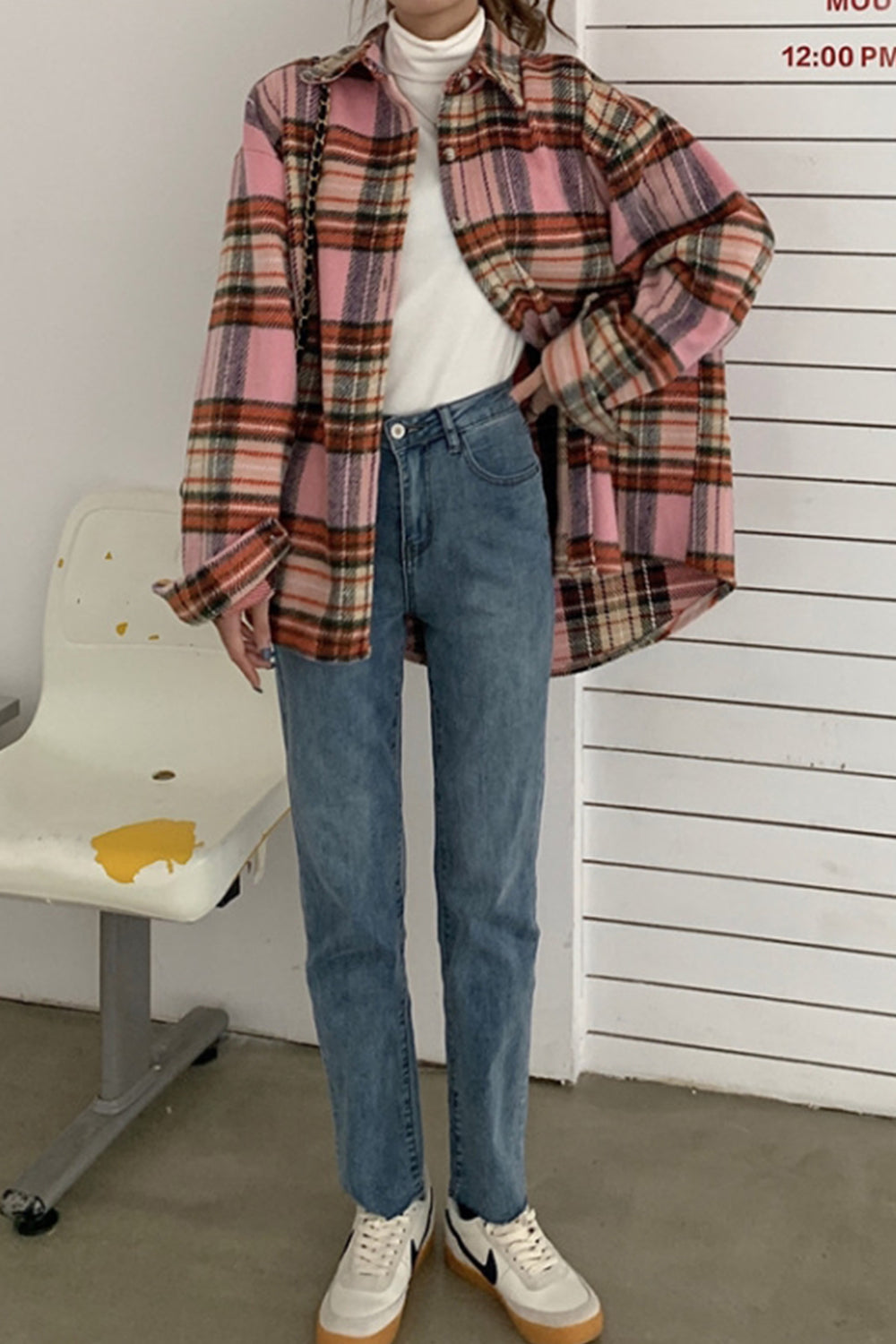 Creamtopmall Flannel Vintage Plaid Tweed Coat