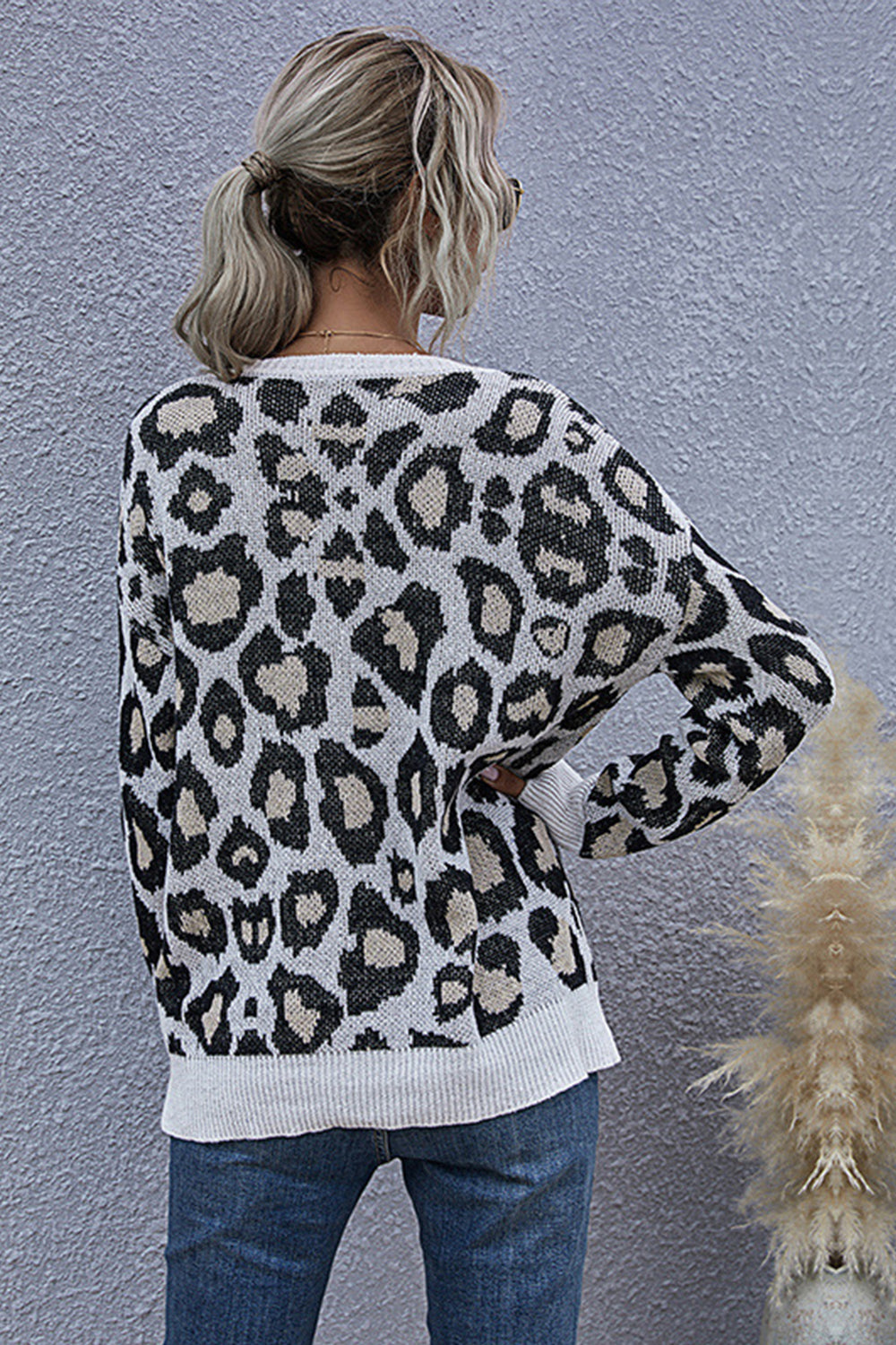 Creamtopmall Leopard Print V-neck Long Sleeve Loose Top